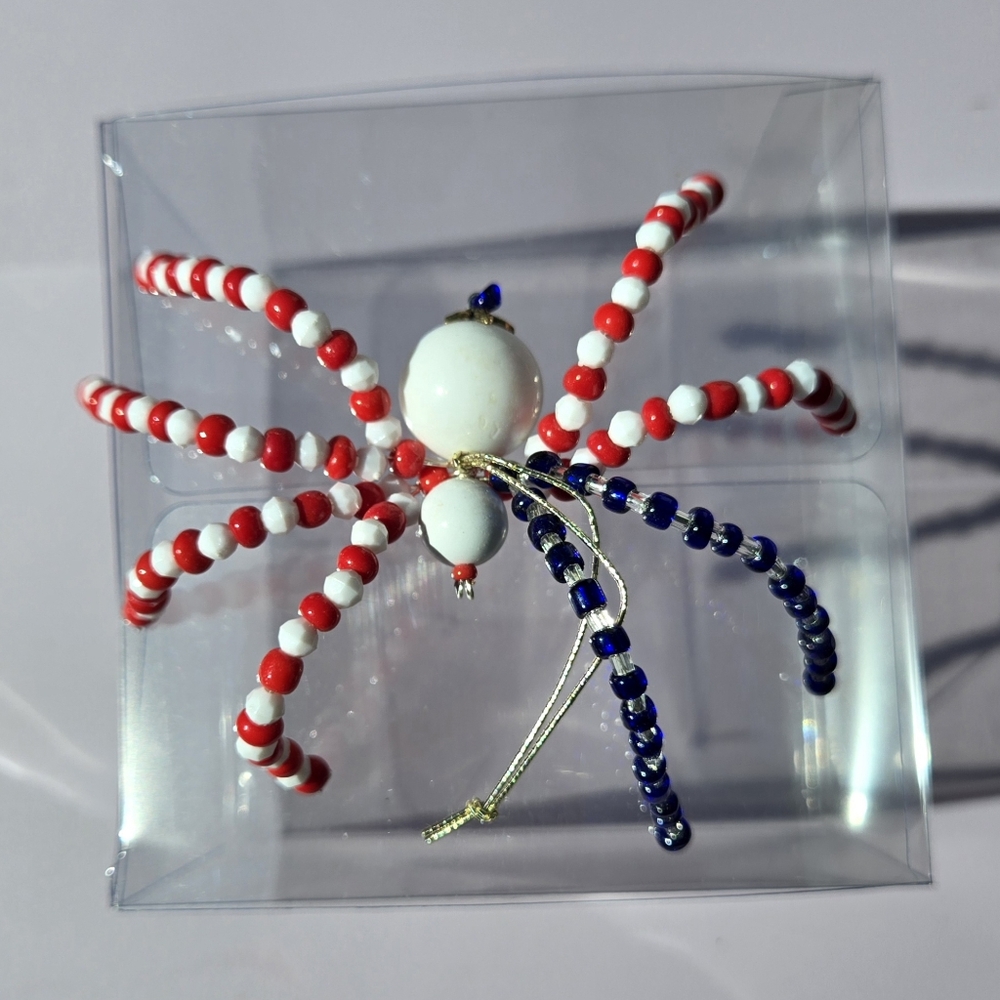 Red, White, and Blue Hand Beaded Spider Decor - Picture 2 of 3